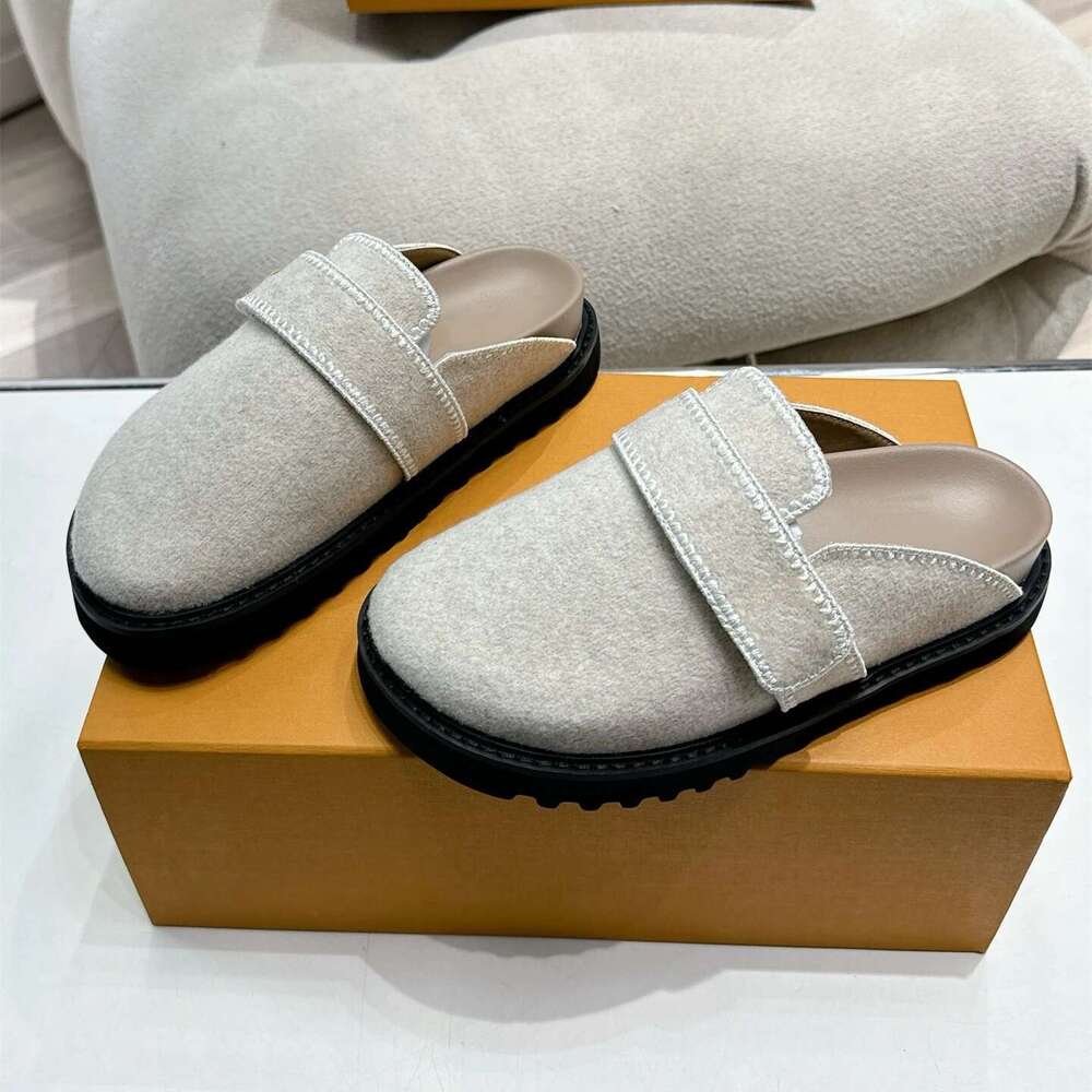 Women Size34-41 Natural Cow Suede Slippers Flat Platform Mules Round Toe Solid Colors Designer Shoes atillas De Mujer
