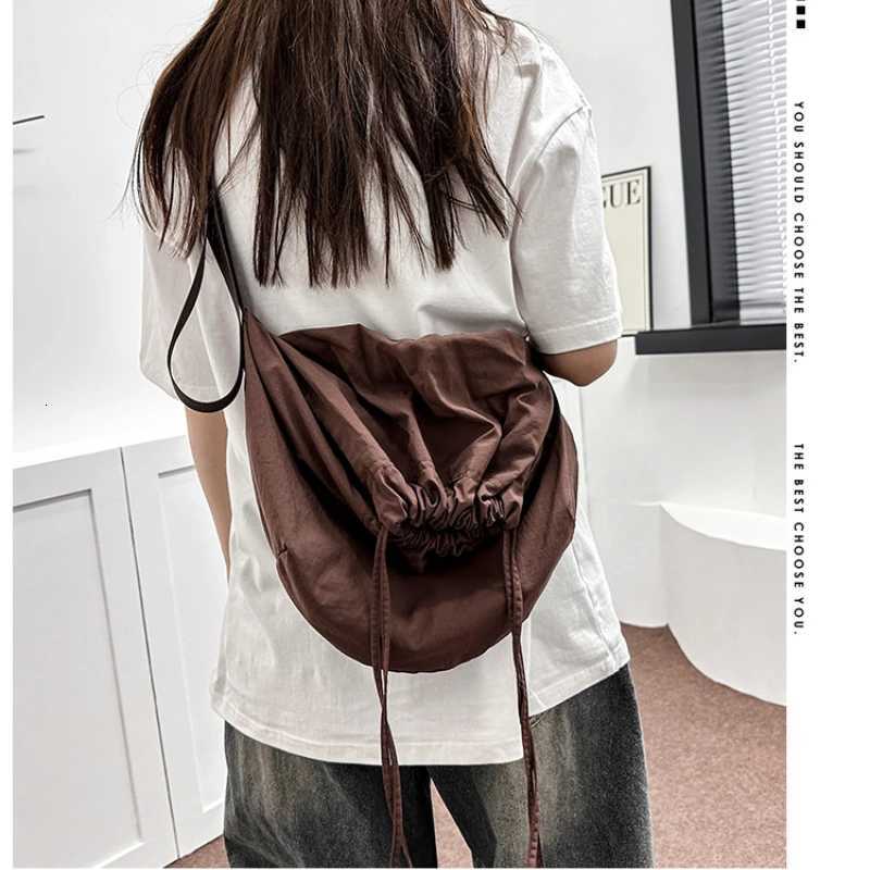 Solid color single shoulder diagonal collapsible bag net red simple wind Tote handbag Japanese leisure drawstring shoulder bagT251121