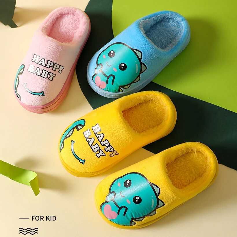 Cute Cartoon Dinosaur Slippers Fall Winter Warm Plush Indoor Home Shoes Unisex Half Slipper Fabric Insole Lining Cozy FootwearW251121