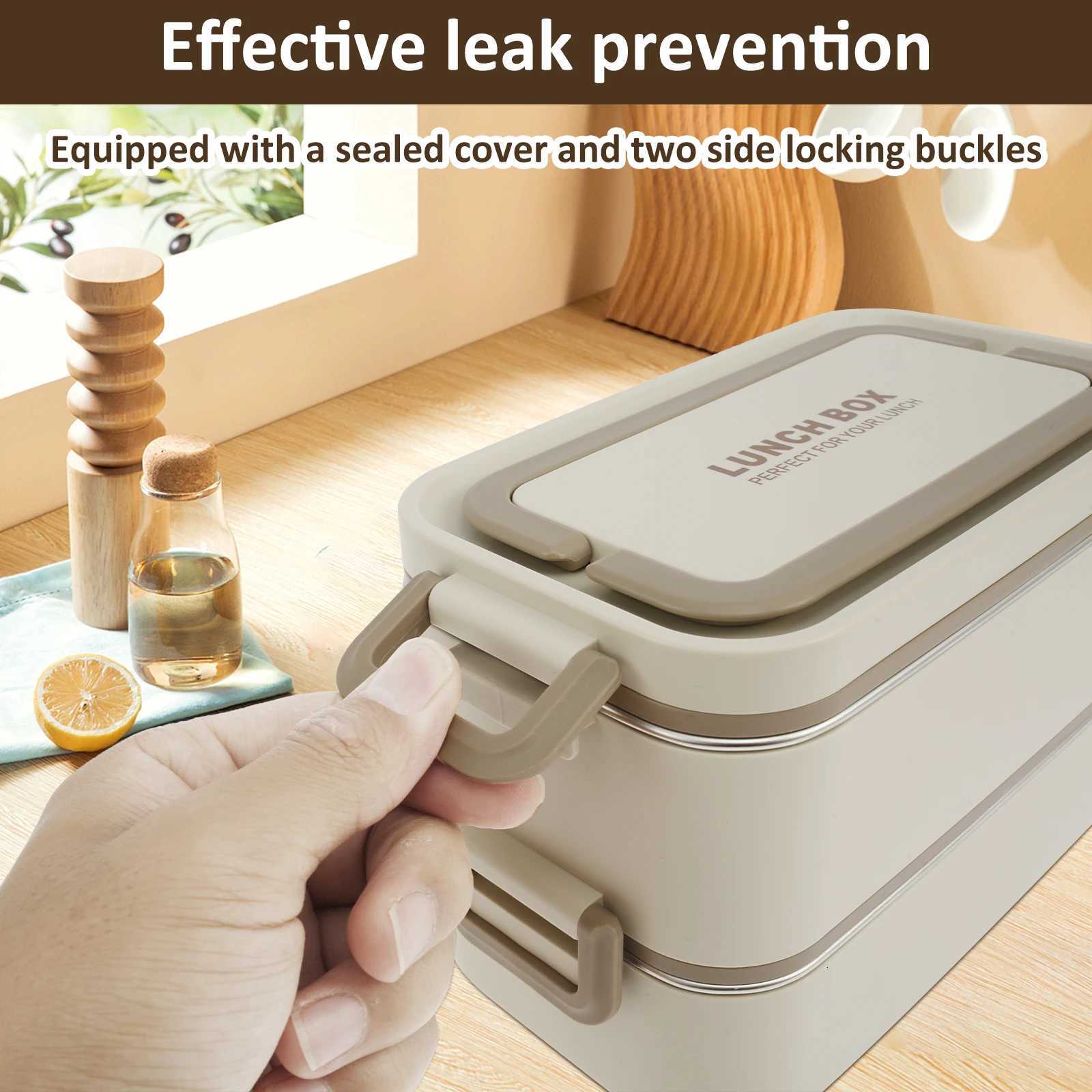 2000ML Lunch Box Microwavable Bento Box Double Layer Leakproof Stainless Steel Food Container Portable Students Adults SchoolM251121