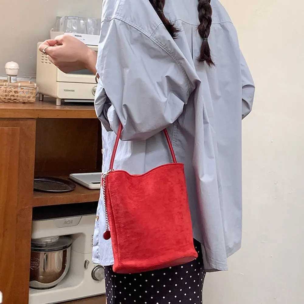 Simple Vintage Suede Bucket Bag Pure Color Handbag Matte Pu Leather Shoder Bag Cute Purse Underarm Bag Ladies Y251121