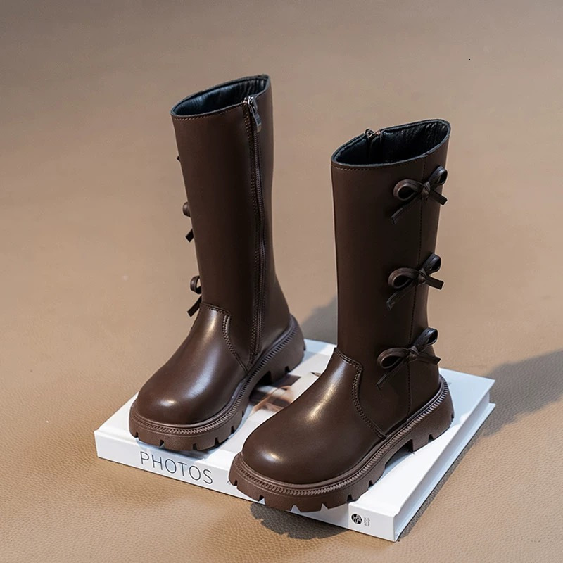 New designer shoes Girls Long Boots Autumn Winter New Style High Boots Fashionable Bow Princess Leather Boots Children s Martin Boots