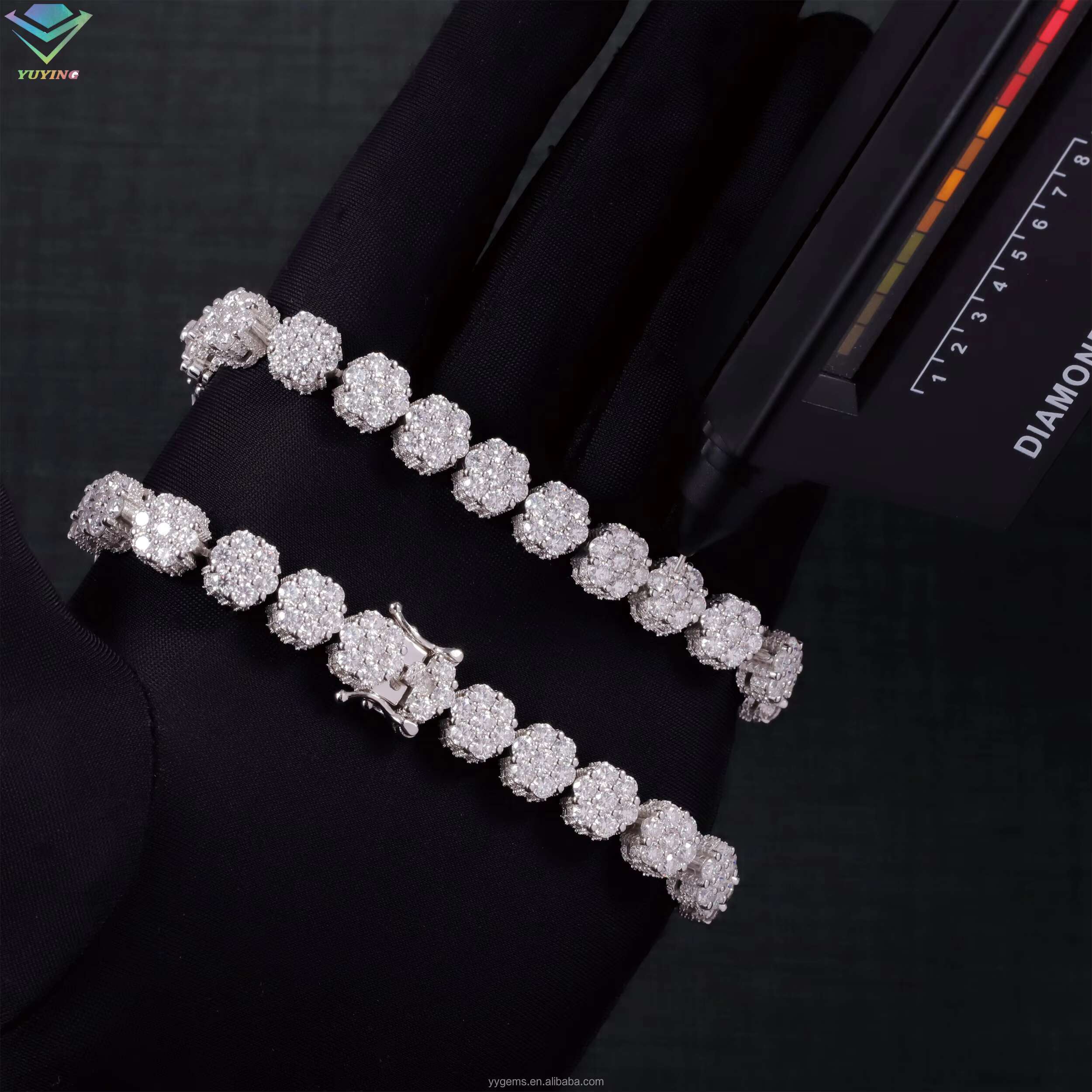 Flowers Shape Diamond Bracelet S925 Silver Gold Plated Iced Out Moissanite Bracelet Mens Women