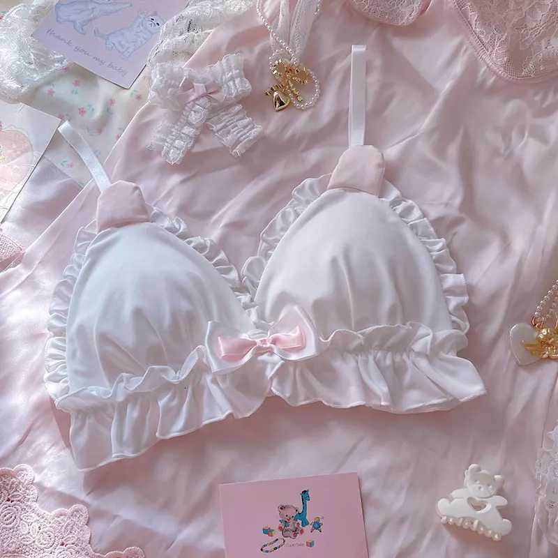 Womens Cute Bra Set Soft Girls Cute Girls Rabbit Ears Light and Comfortable Triangle Cup Gathering Anti-Sagging Bra SetXJ251106