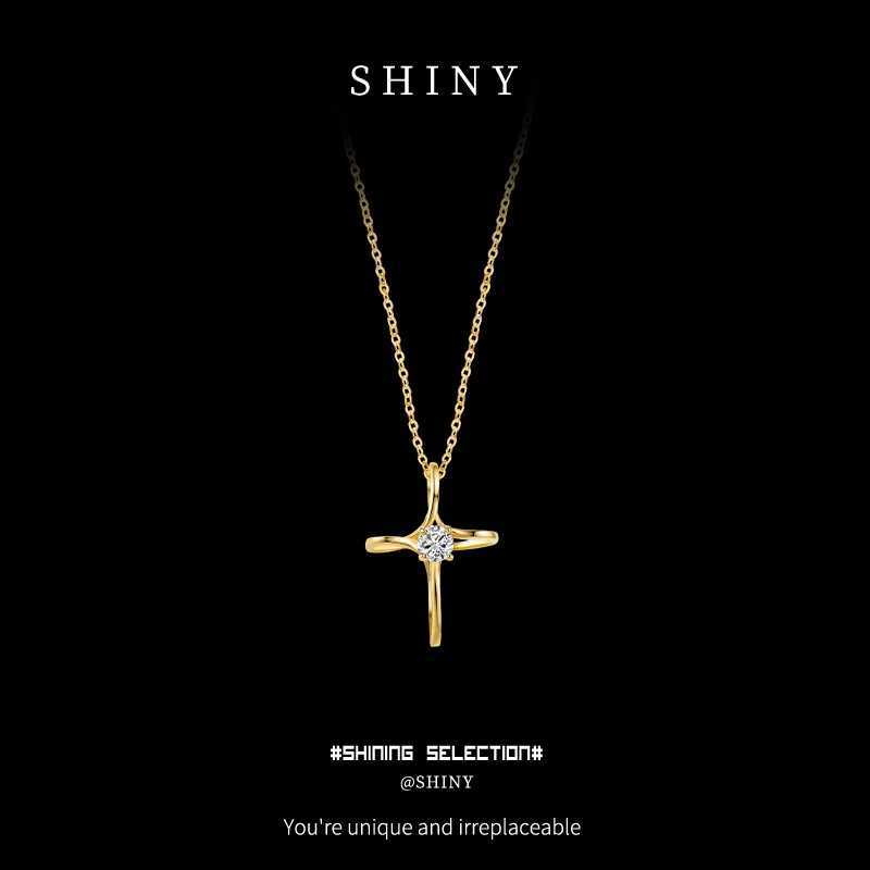 S925 Silver Moissanite 14k Gold Cross Collarbone Necklace Simple Versatile Hip Hop Jewelry Street Trend Christmas Gift for HerXJ251121