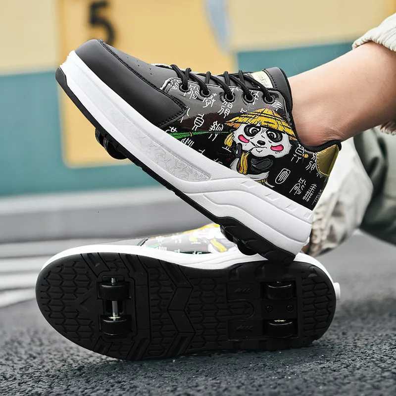 Children Roller Skating Shoes Comfort Leather Wear Resistant Four Wheel Adult Fashion Lace-up Sports Shoes 2025 New Board ShoesW251121