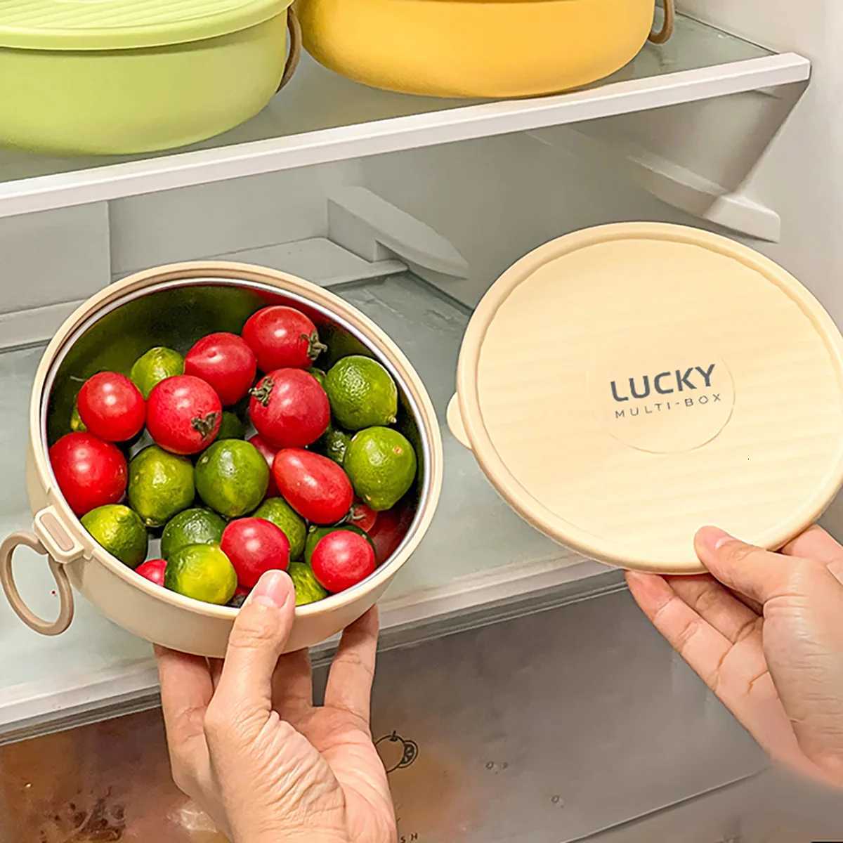 WORTHBUY Round 304 Stainless Steel Lunch Box With Rope Portable Detachable Double-layer Food Container Sealed Fruit Bento BoxM251121