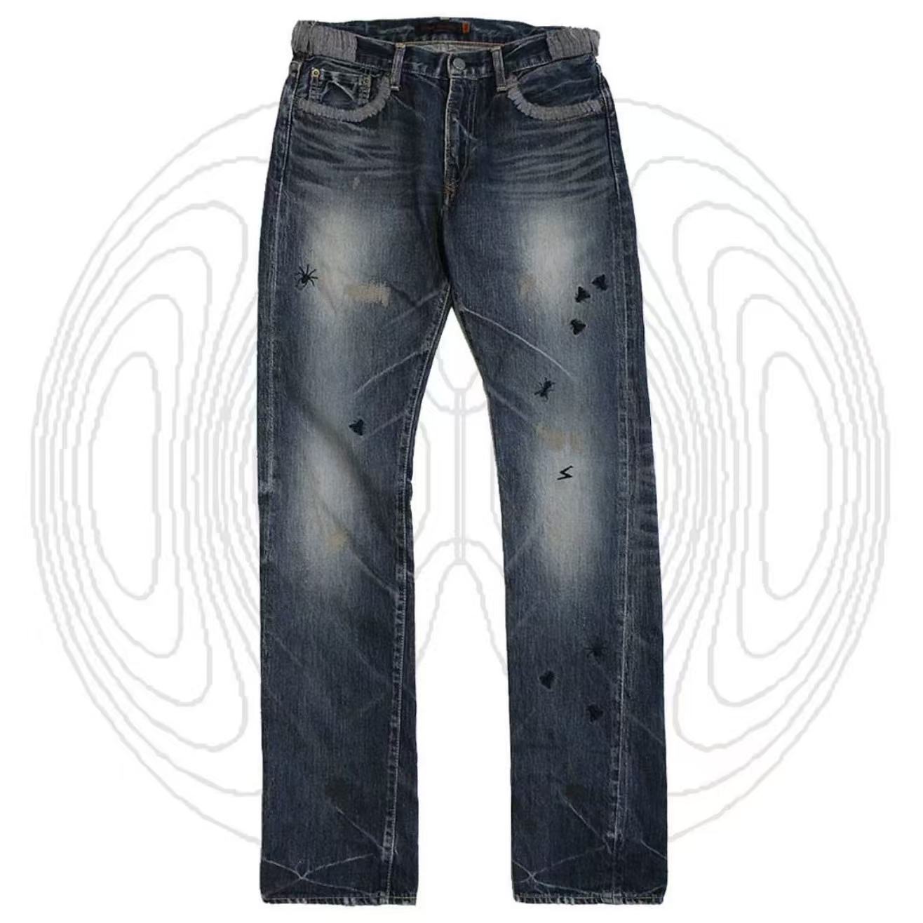Jeans Da Uomo Underc Jeans Ricamati Con Insetti, Sporchi E Lavati Invecchiati
