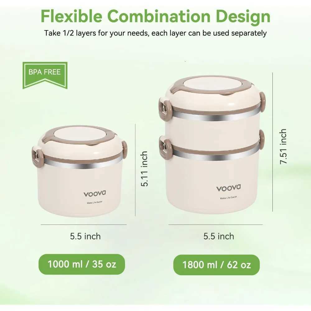 Stackable Stainless Steel Thermal Lunch Box with Bag 2-Tier Leakproof Microwave Safe Bento Container for Adults Work SchoolM251121