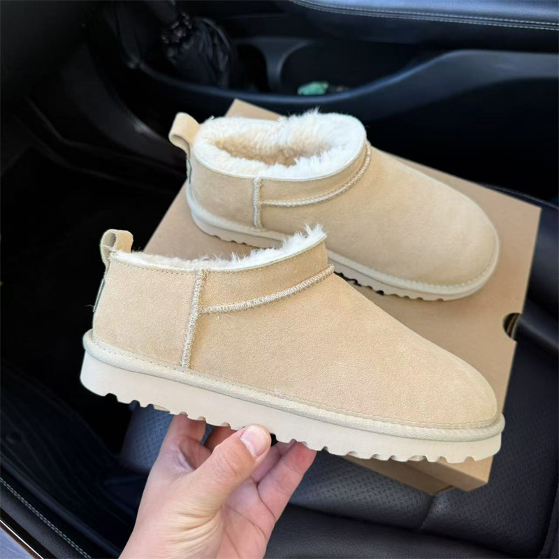 free shipping Designer Snow Boots 2025 New Women's Ultra-Mini Slant Collar Short Tube Low-Top Genuine Cowhide Wool Fleece-Lined Warm Anti-Slip Co