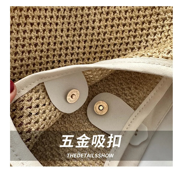 Korea Ins Retro Woven Tote Bags for Women Grass Woven Tote Bag Armpit Bags Large Capacity Single Shoulder Bag Beach Bag Handbags R250421ZYl