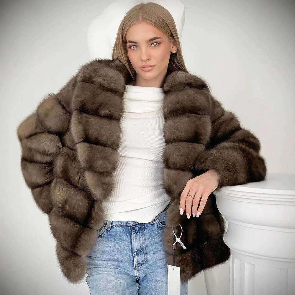 S HighEnd Patchwork Lapel Real Elegant Long Fur Coat CrossBorder European and American Style Autumn Winter New Collection