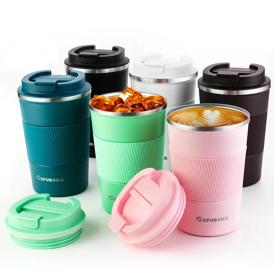 Coffee Thermos Mug 380ml Stainless Steel LeakProof Lid NonSlip Car Vacuum Flask Cold Drink Travel Thermal Cup Water Bottle 251107 W260226
