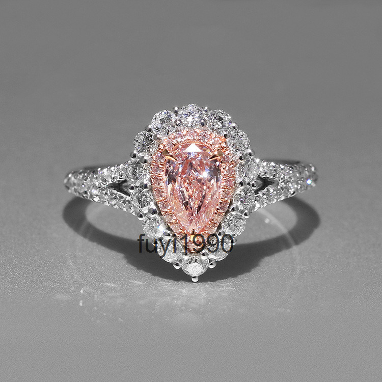 Choucong Stunning Wedding Rings Luxury Jewelry Real 100% 925 Sterling Silver Water Drop Pink Moissanite Diamond Eternity Elegant Party Women Engagement Ring Gift