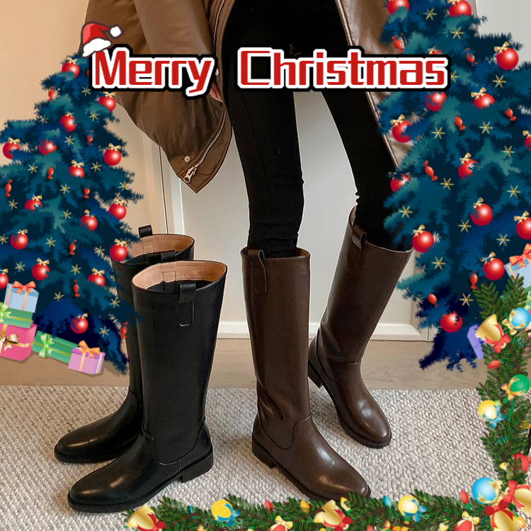 Christmas luxury shoes light luxury leather shoes high cut simple and fashionable leather boots new women's shoes women's boots designer sho