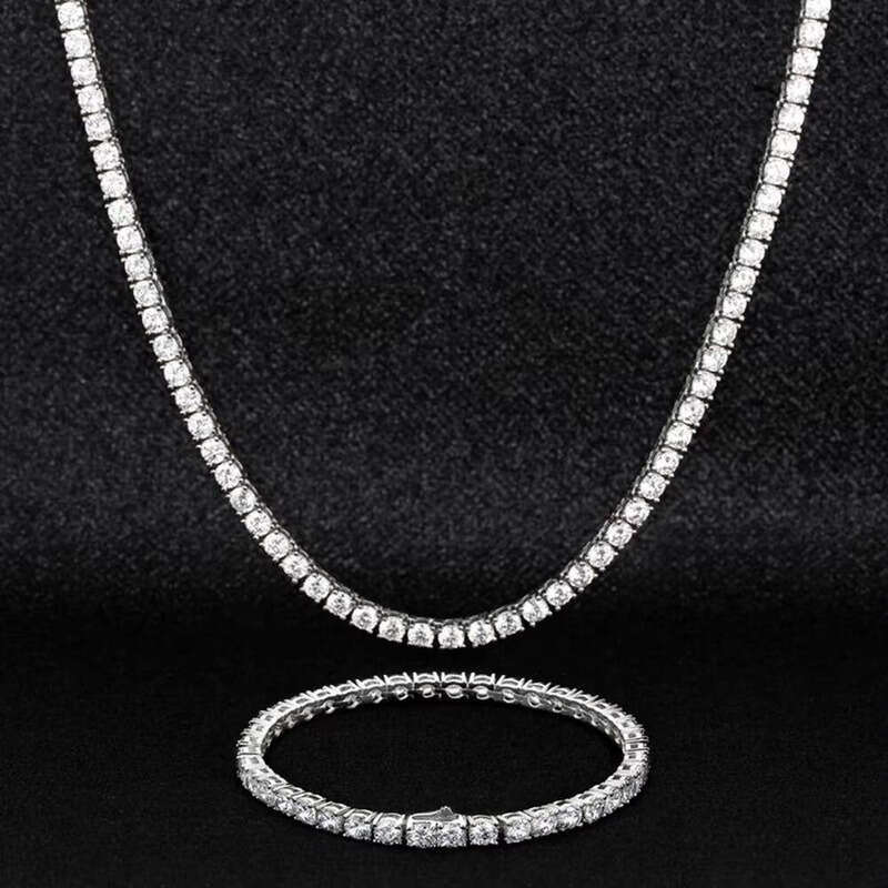 Fashion Jewelry Chain Necklace 14k White Gold Plated 5A moissanite Men and Women Tennis Bracelet