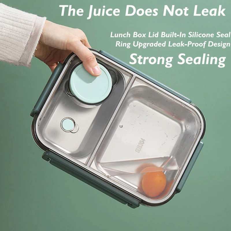 850ml 304 Stainless Steel Insulated Large Capacity Portable Divided Sealing Bento Lunch Box With Sauce Box School Office CampingM251121