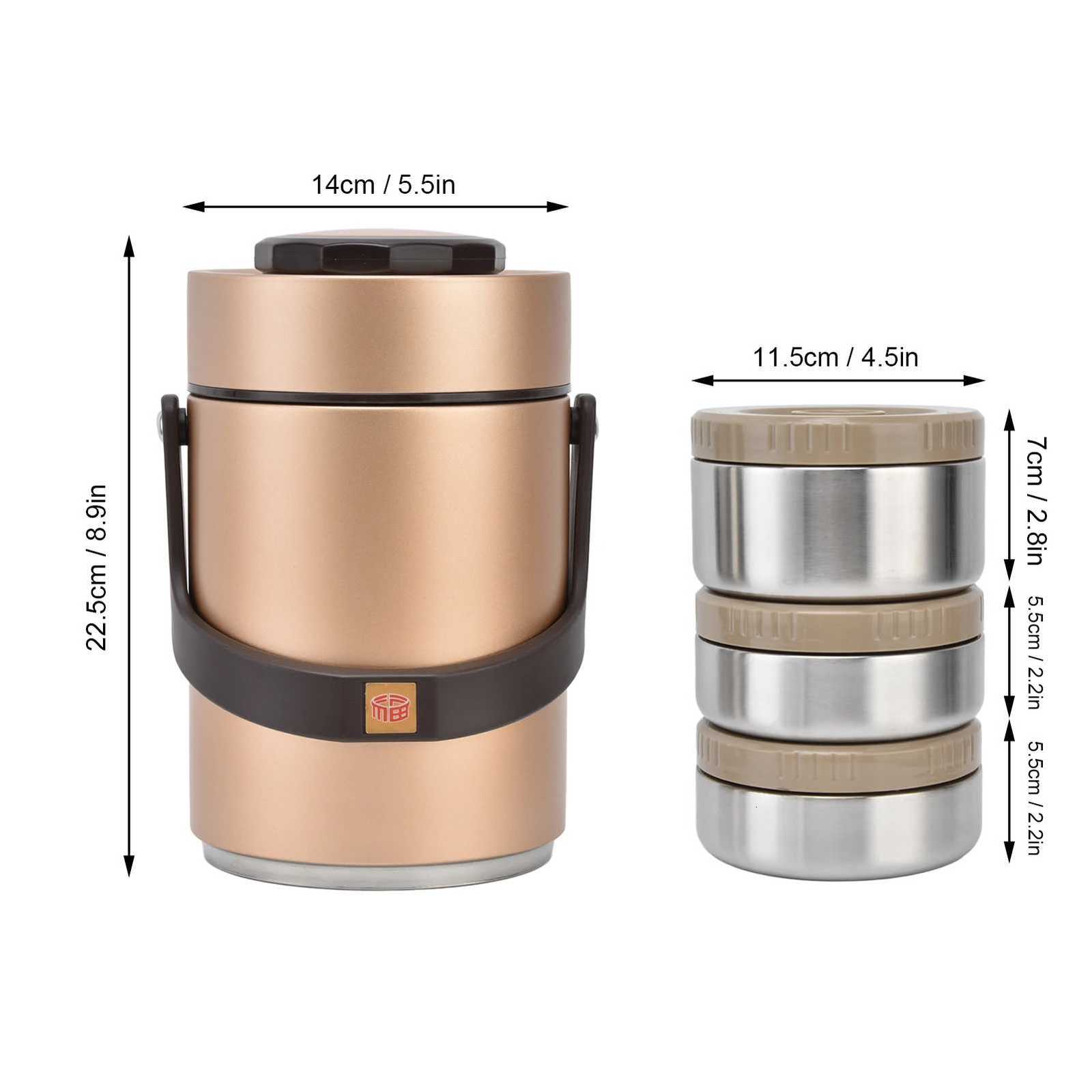 1Pcs 304 Stainless Steel Vacuum Insulation Lunch Box Portable 3 Layer Vacuum Insulated Barrel Multi Layer Insulated Lunch BoxM251121