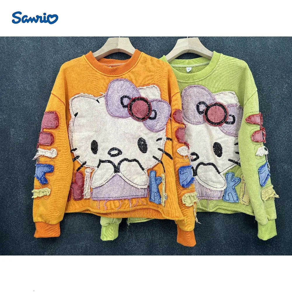 Sanrio Hello Kitty Plus Size Womens Sweatshirt 2025 - Oversized Color Block Crop Top H251121