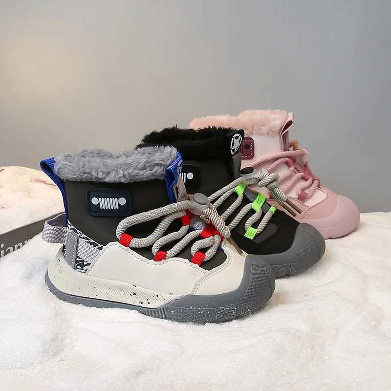 Childrens Snow Boots 3-18 Years Old Beige Padded Thickened Boys Girls Cotton Shoes Winter New High-top Kids Short Cotton BootsW251121