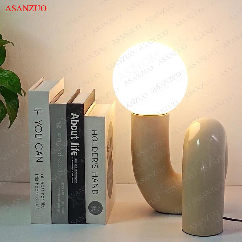 Modern Red LED Table lamps Featuring a Resin Glass Sphere - Ideal Addition to Nordic-Inspired Bedrooms