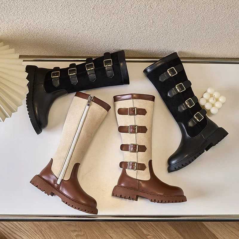 Children High Boots for Girls 2024 Autumn Winter New Fashion and Comfortable British Style Casual Versatile Trendy Leather ShoesW251121