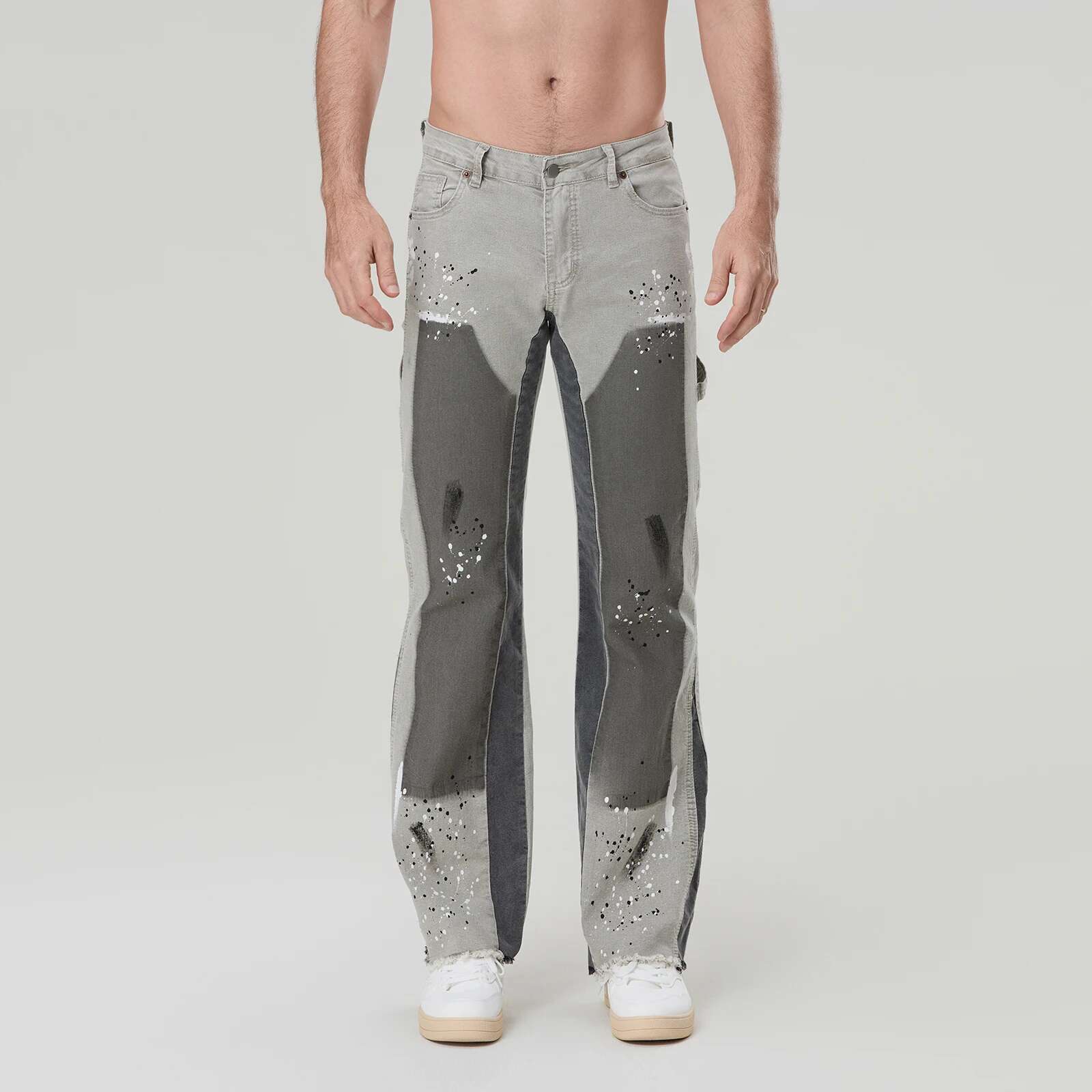 Men's Micro Flare Jeans Fashion Ink-Splatter Patchwork Denim Pants Spring Summer Casual Trousers With Pockets Streetwear