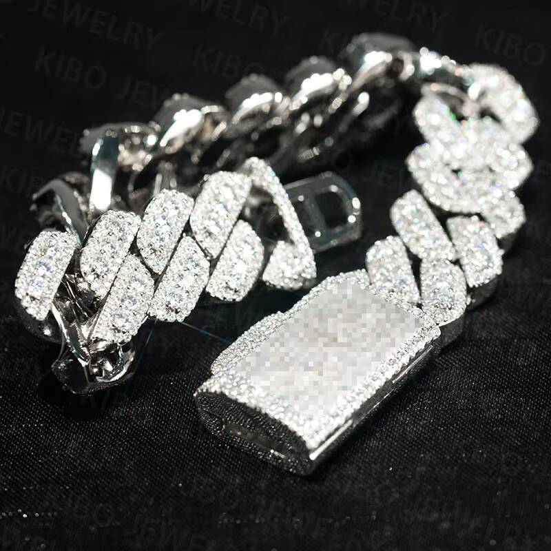 Fine Jewelry Customized 18mm 22 Inches 925 Sterling Silver Iced Out VVS Moissanite Cuban Link Chain Necklace for Men