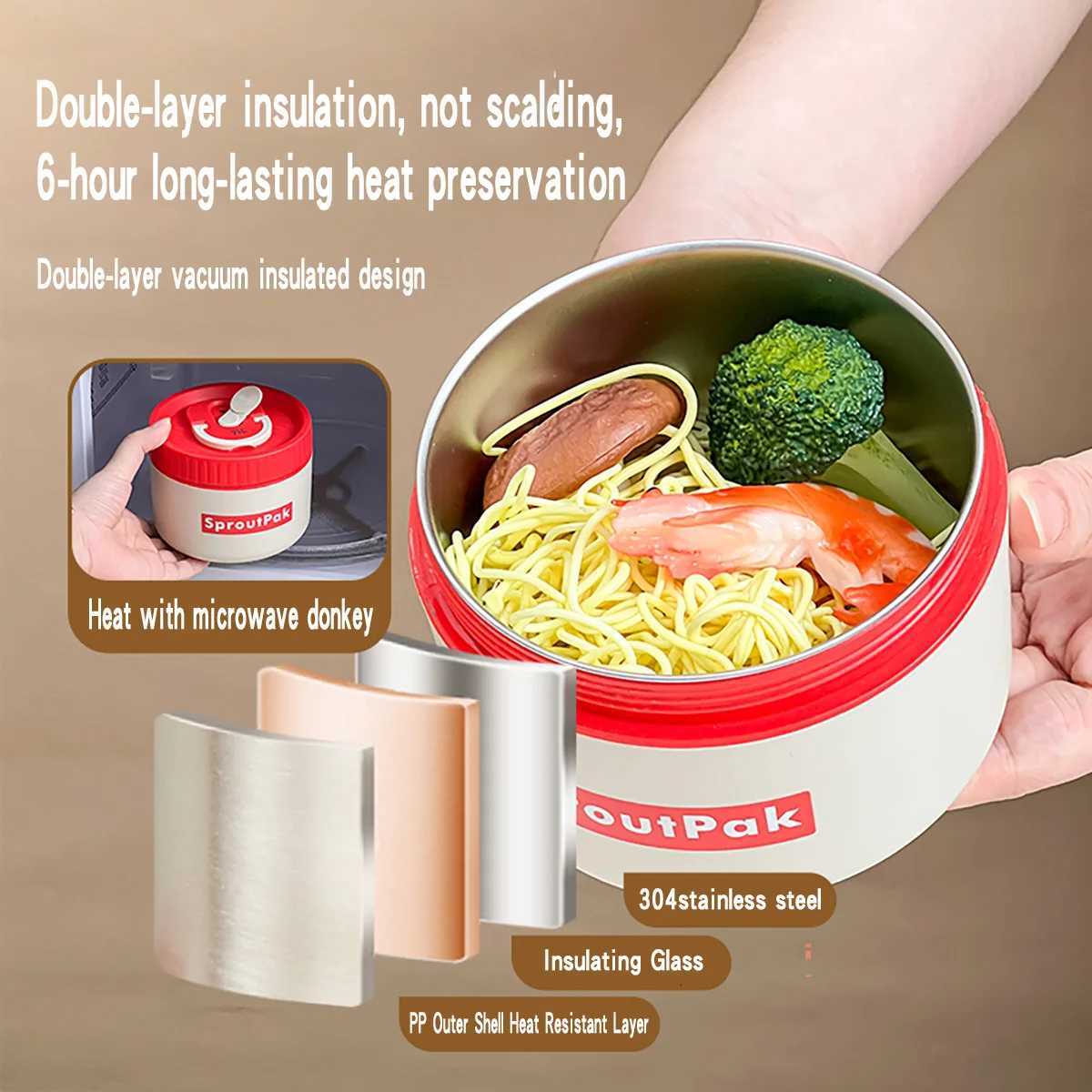 WORTHBUY 304 Stainless Steel Insulated Lunch Container With Handle Stackable Lunch Box Kids Students Sealed Thermal Bento BoxM251121