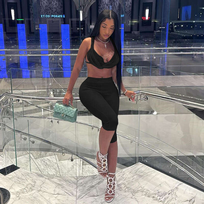 hoodie Women's Wear Women's Clothing Autumn New Product Fashionable Hanging Neck Backless Lace Up Vest Solid Color Tight Seven Piece Pants T