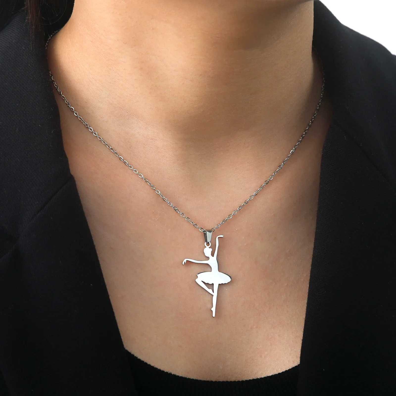 Skyrim Dancing Girl Ballerina Dancer Ballet Pendant Necklace for Women Stainless Steel Neck Chains Aesthetic Jewelry Gift New InXJ251121