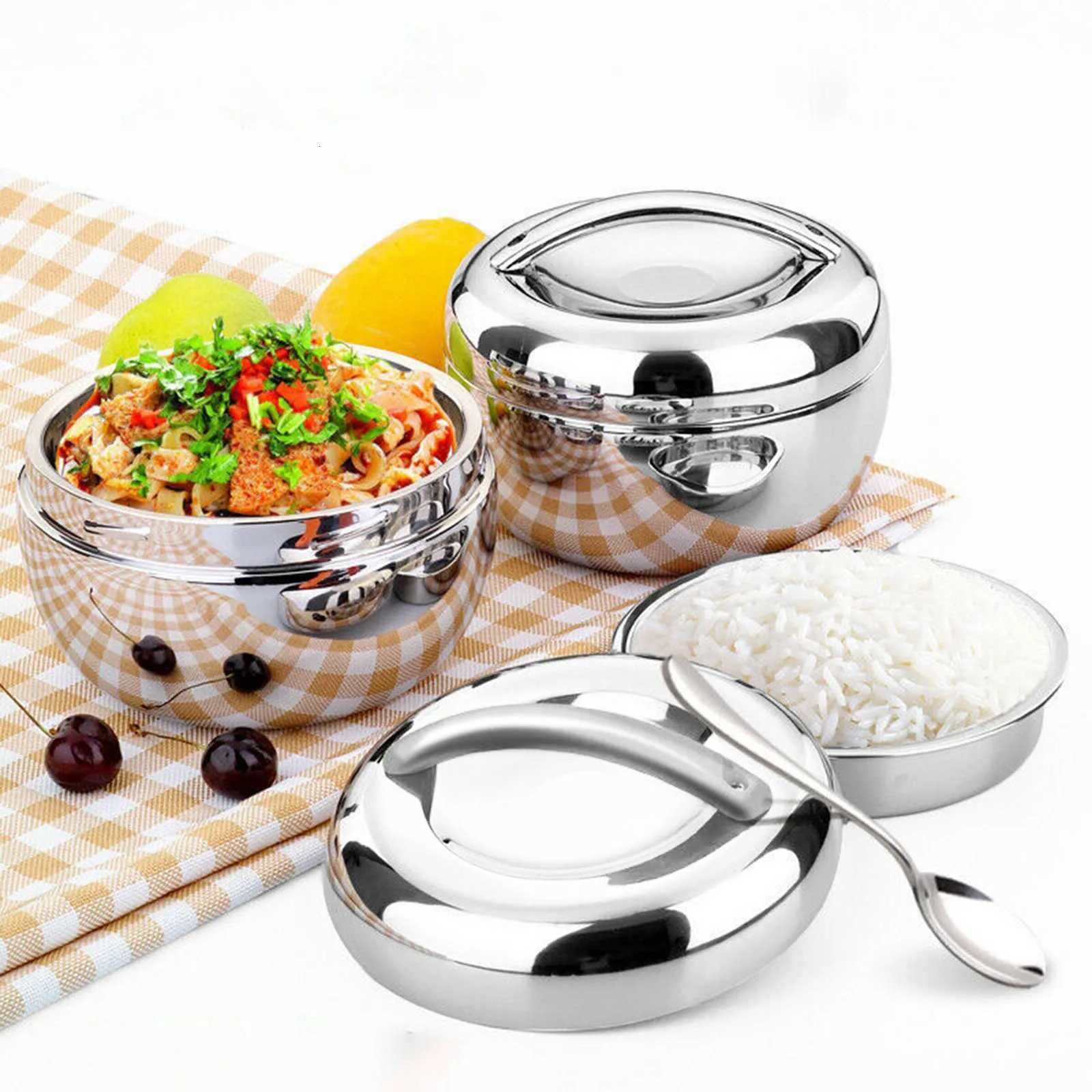 Thermal Lunch Boxs Portable Stainless Double Layer Thermo Insulated Thermals Food Container Bento Round Easy To Clean Lunch BoxM251121