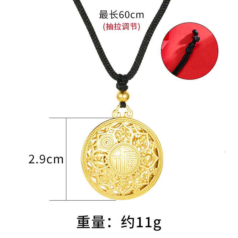 Necklace, Eight Treasures Gold Hollow out Fortune Lotus Compass Jewelry