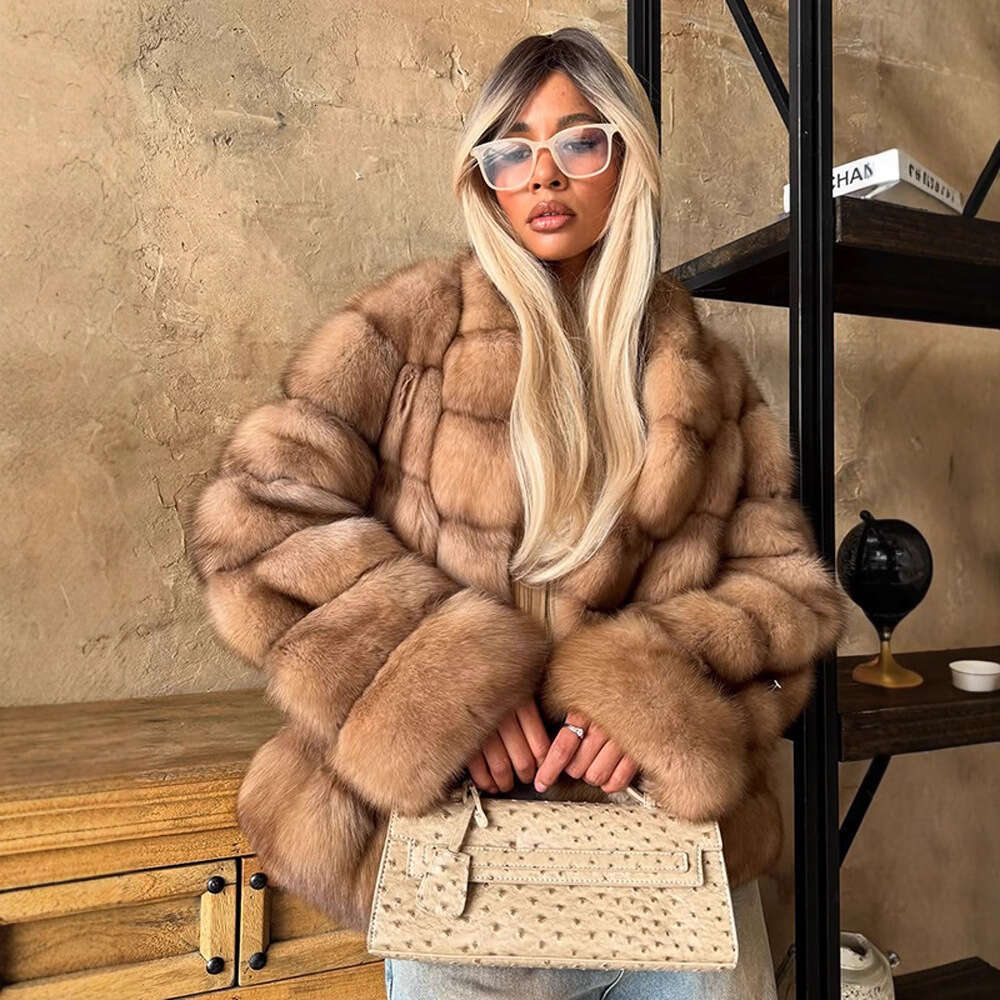 S HighEnd Patchwork Lapel Real Elegant Long Fur Coat CrossBorder European and American Style Autumn Winter New Collection