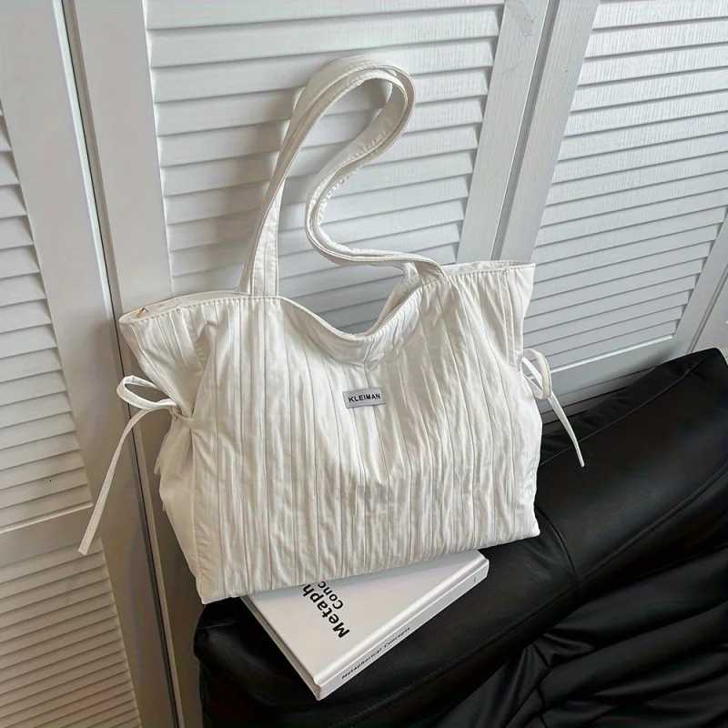 1pc Ladies large-capacity textured tote bag adjustable shoulder strap zipper closure lightweight nylon handbag for work travelT251121