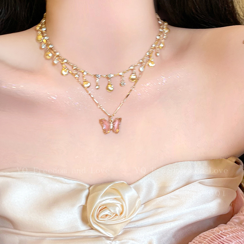Zircon Double Layered Stacked Necklace For Women Temperament Clavicle Chain Jewelry Crystal Choker Free shipping