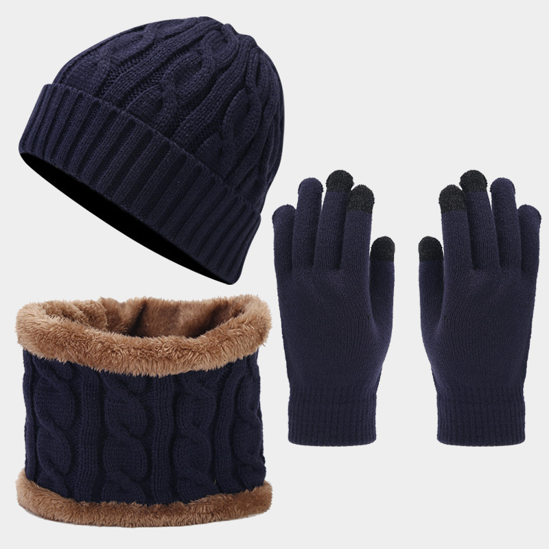 Autumn Winter gloves designer New Vintage Thickened Warm Hat Scarf Gloves Three-Piece Set Cold-Proof Set free shipping