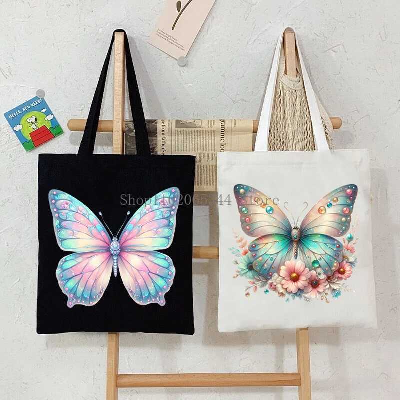 Beautiful Butterfly Print Handbags Women Fashion Aesthetics Tote Travel Foldable Storage Beach Canvas Watercolor Shoulder BagsT251121