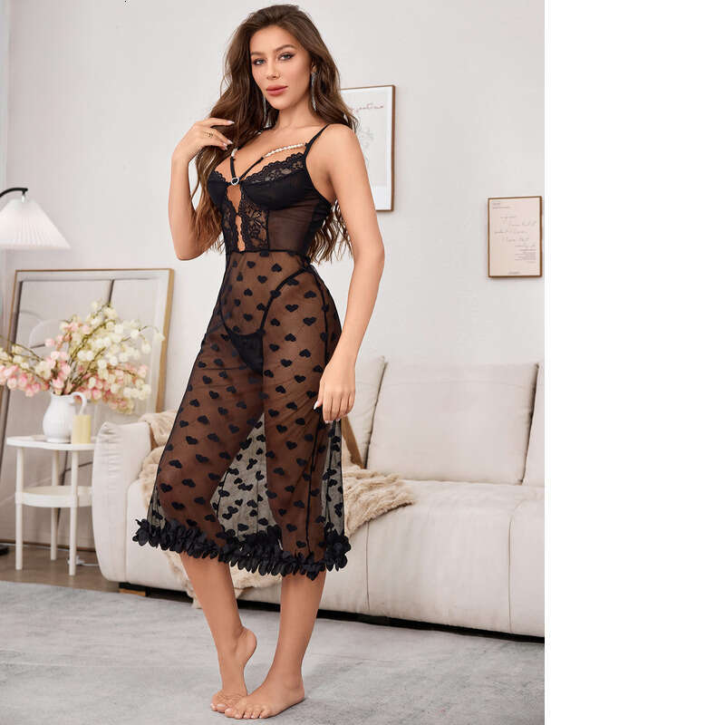 Lace Sexy Lingerie New Pamas Lace Love Heart Print Dress Sexy Lingerie Set