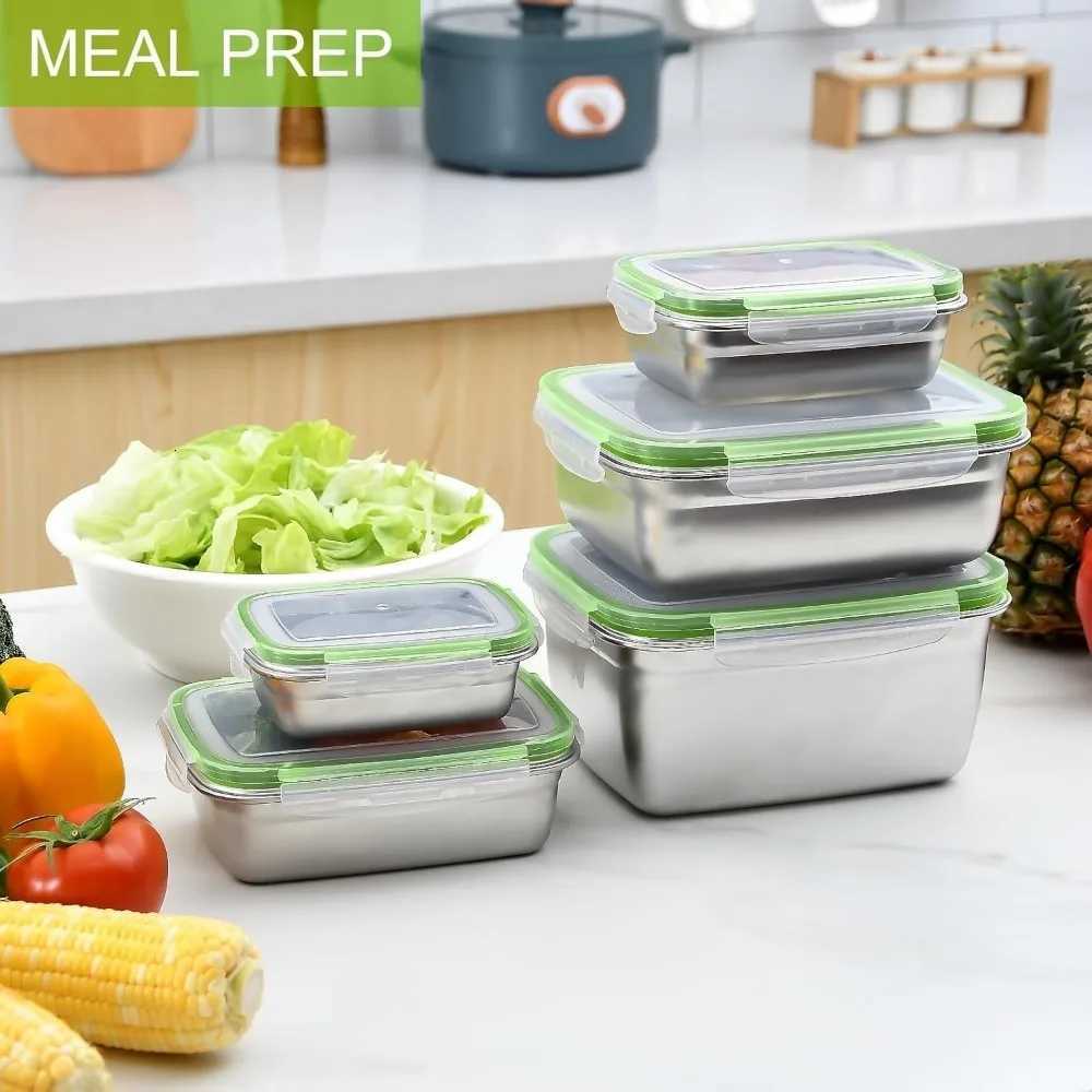 3 Pieces Stainless Steel Food Containers Food Storage Box Square Lunch Box 400/750/1200mlM251121
