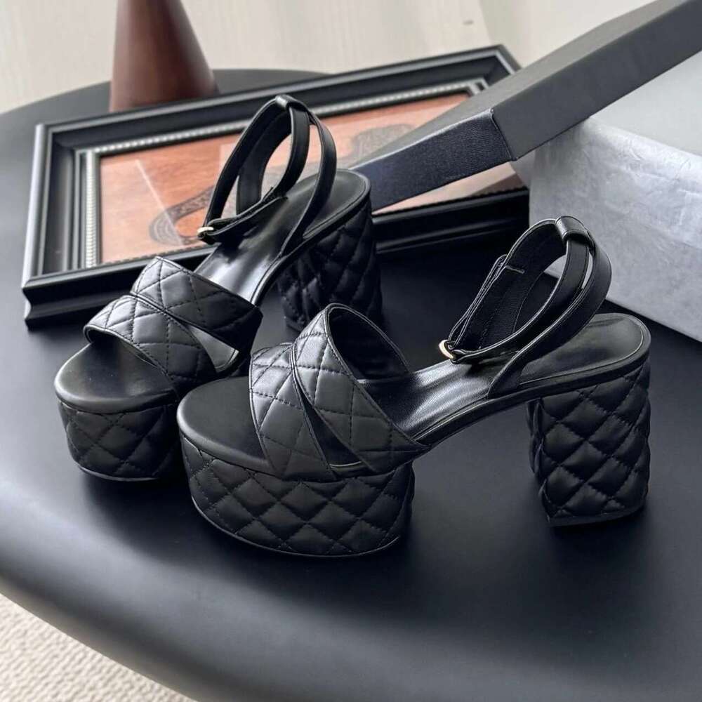 2025 Newest Summer Top Quality Genuine Leather Open-Toe Platform High Heel Buckle-Strap Woman Sandals Banquet Pumps Botas Mujer