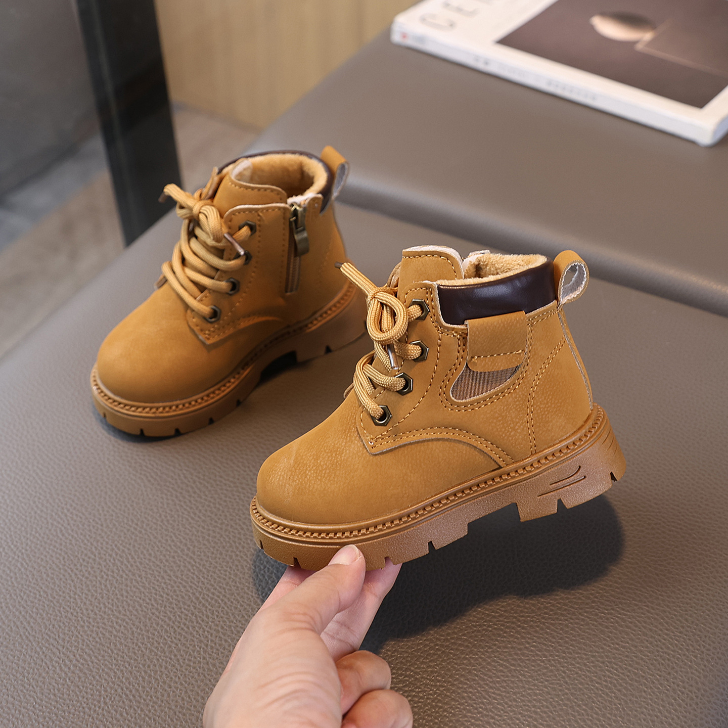 New designer shoes Autumn Winter New Children s Martin Boots Girls Boots British Style Leather Boots with Fleece Lining Boys Baby Shoes Little Yellow 