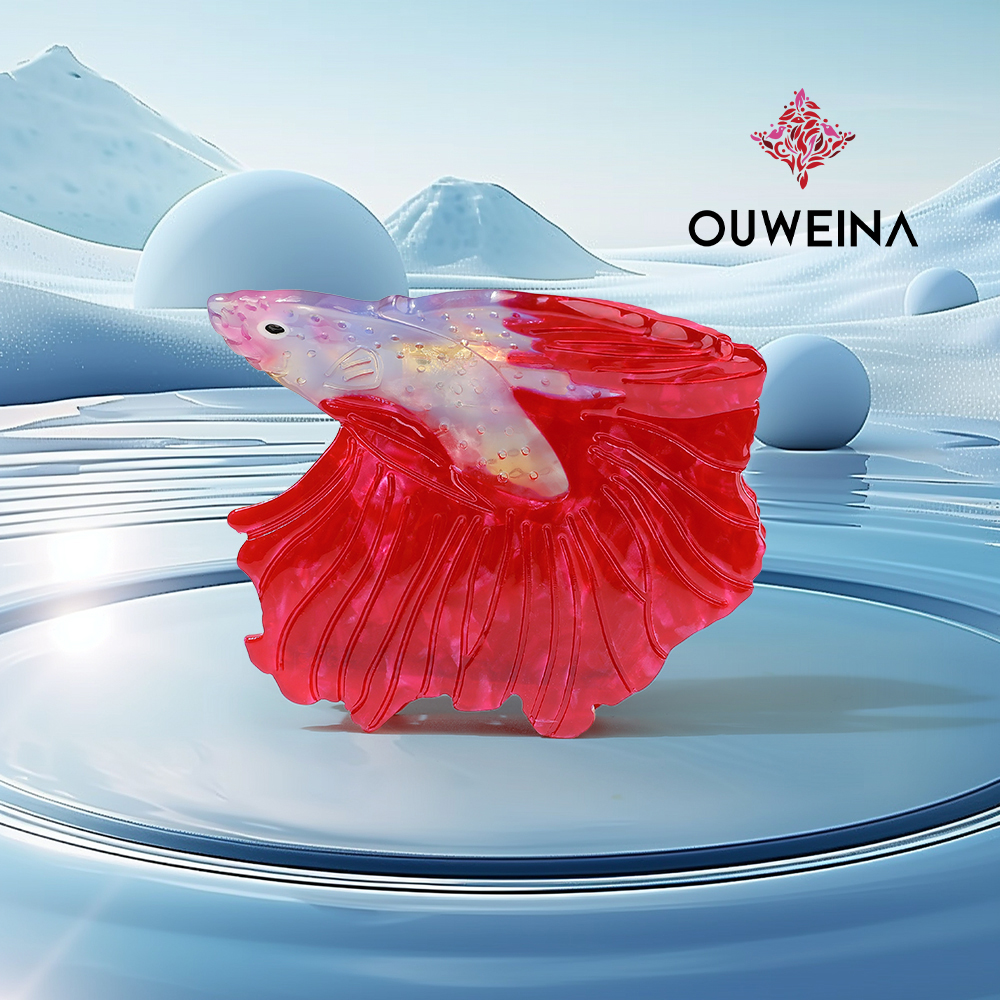 Personalized niche acetate grab clip original design style red lady fighting fish DW00347 cute animal hair accessories high ponytail clip