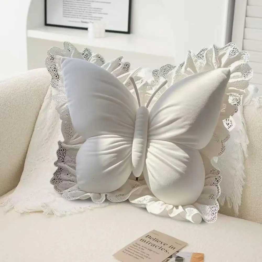 Butterfly Throw Plush Butterfly with Lace Ruffle Decorative Bedroom Cushion for Sofa Couch Bed Car Supplies C251121