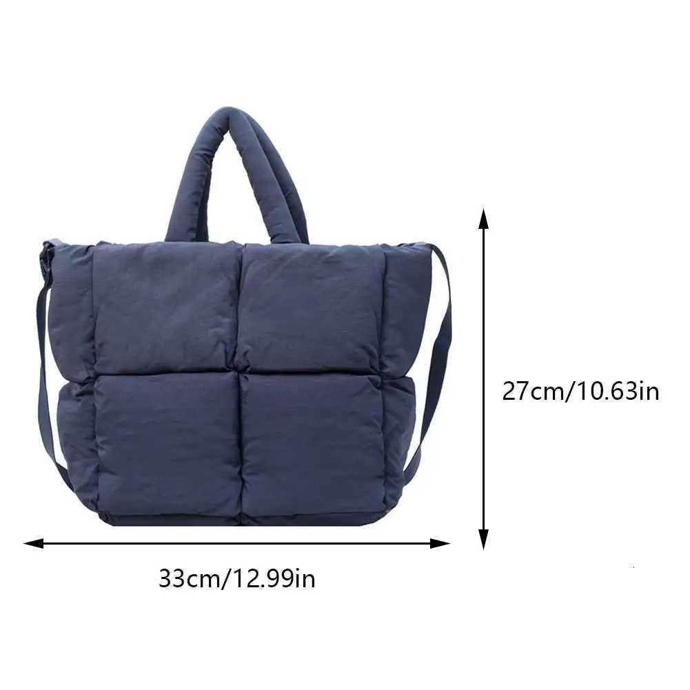 Winter Puffer Cott Padded Wens Shoder Bag Large Capacity Solid Square Tote Bags Checkered Embroidery Thread Down Handbags Y251121