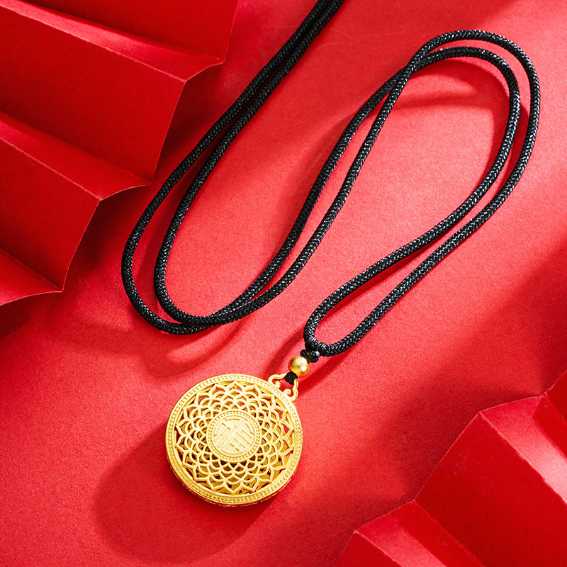 Necklace, Eight Treasures Gold Hollow out Fortune Lotus Compass Jewelry