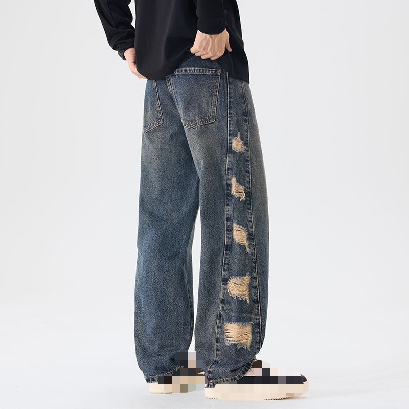 New trendy ripped loose straight-leg jeans---G7325