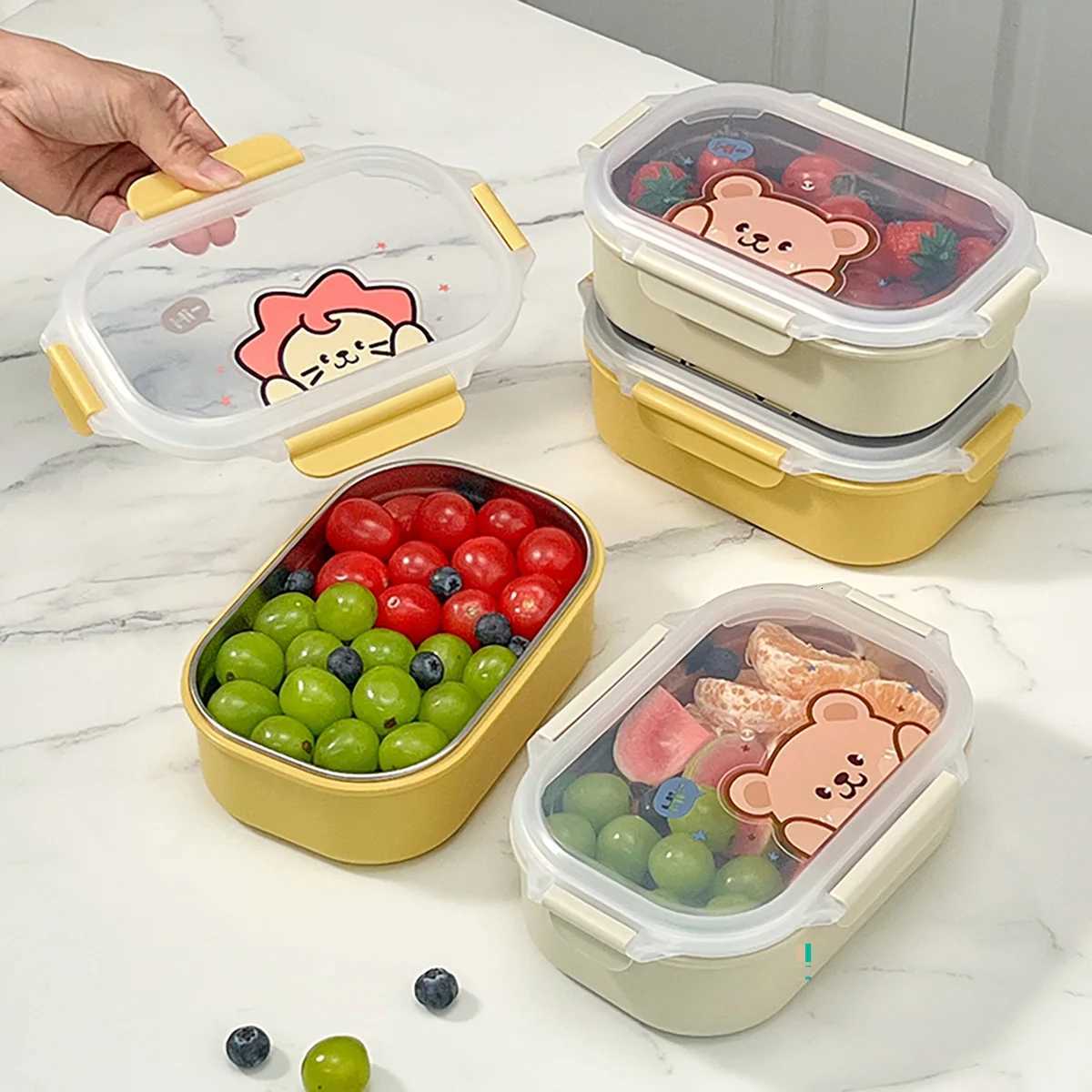 WORTHBUY 900ml 304 Stainless Steel Lunch Container Leak-proof Student Children Lunch Box Microwave Safe Portable Fruit Bento BoxM251121