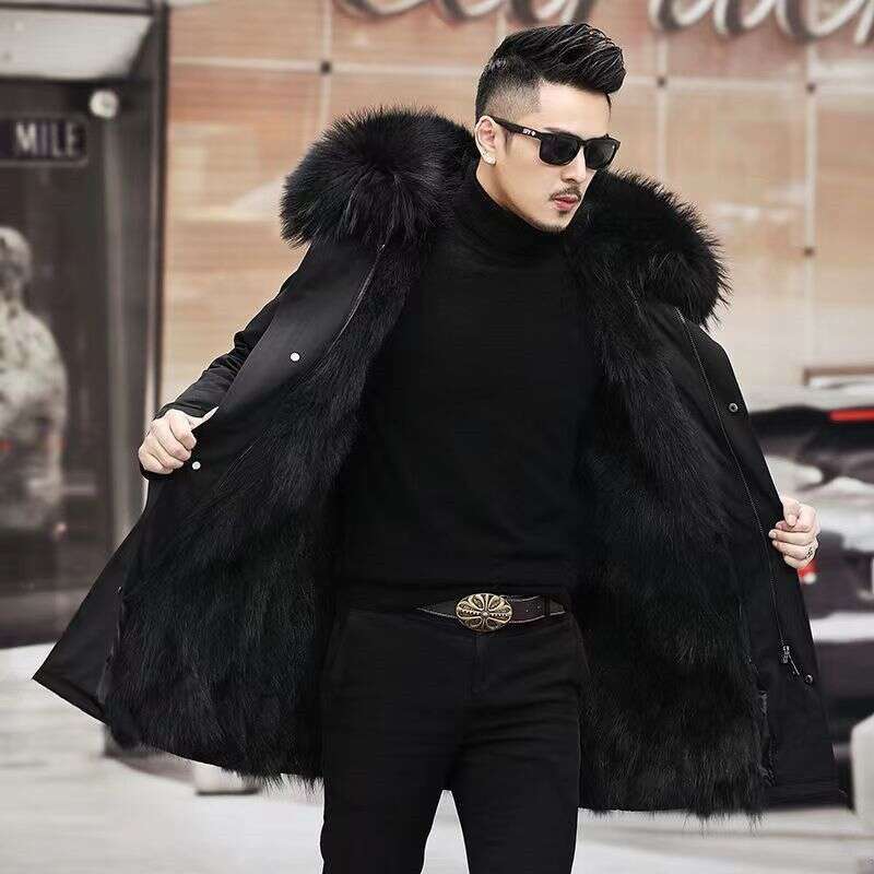 Autumn MidLength Cotton Men's Coat Winter New FurLined Detachable Inner Lining Faux Fur Jacket