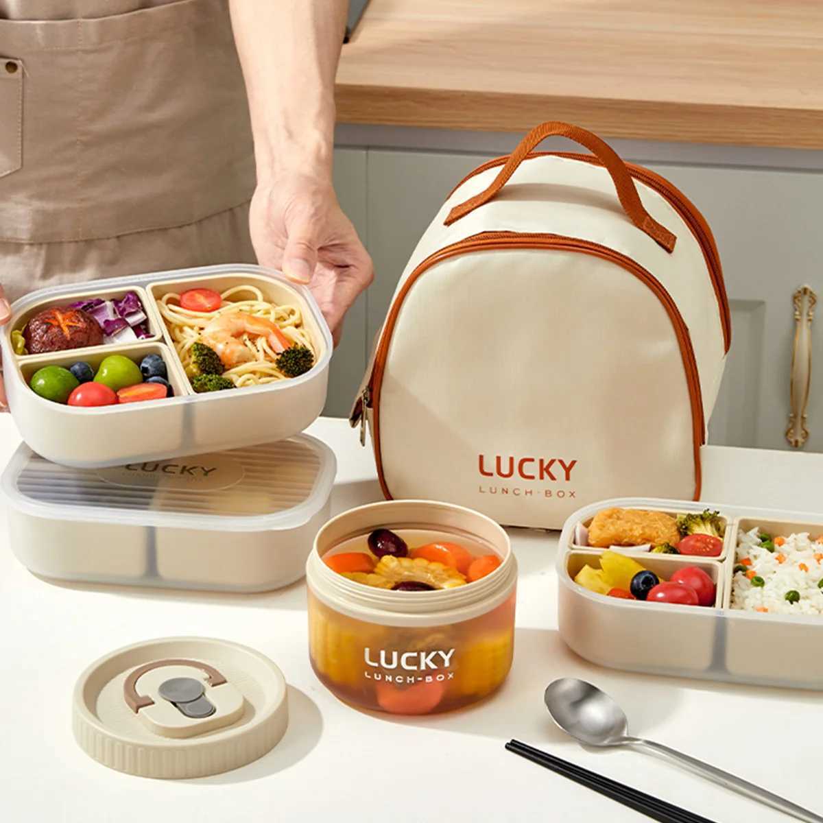 WORTHBUY 3 Grids Microwave Plastic Lunch Box Portable Detachable Fruit Bento Box Stackable Food Container For School OfficeM251121